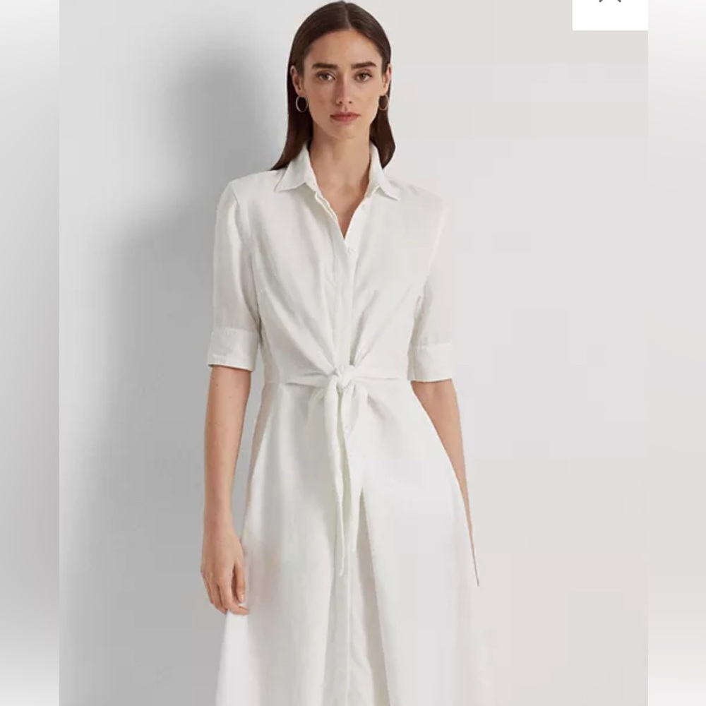 Lauren Ralph Lauren Linen Dress w Tie Front (US 6) (White)